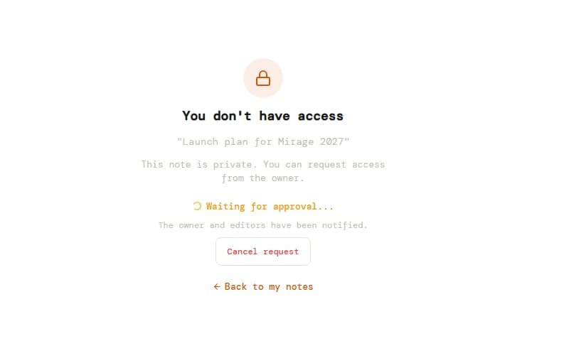 Request access screen on a private note