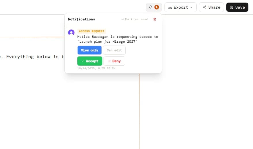 Access request in the owner's notifications